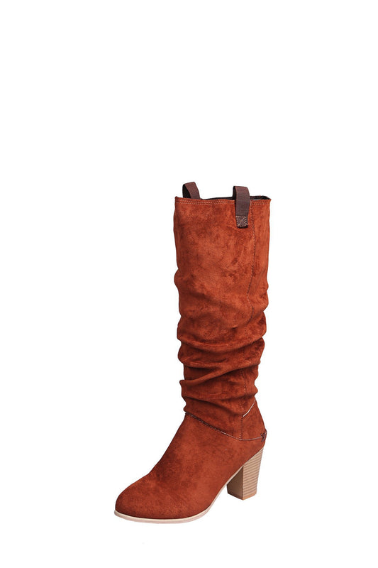 European And American Thick Heel Suede Loose High Tube