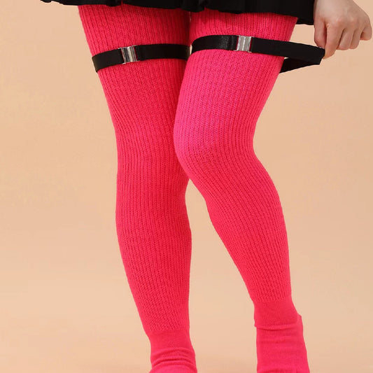 Knee Length Anti Slip Long Tube With Thick Wool Knitted Garter Buckle