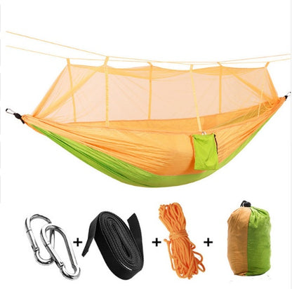 Outdoor Parachute Cloth Hammock Couble with Mosquito Net Light Portable Army Green Insect-proof Camping Aerial Tent