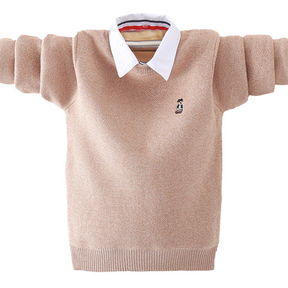 Sweater cotton boy fake two-piece sweater