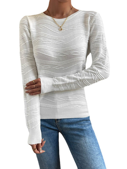 Autumn And Winter Women's White Thin Bottoming Shirt Jacquard With Thin Top Knitwear