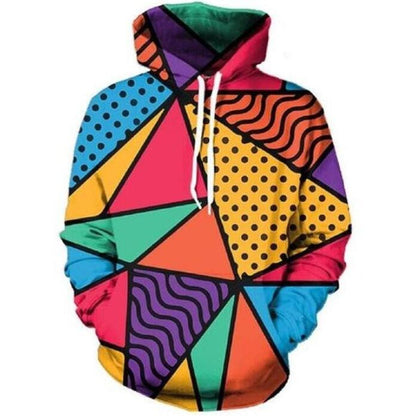 Multicolor Geometric Pattern Hoodie Printed European And American Street