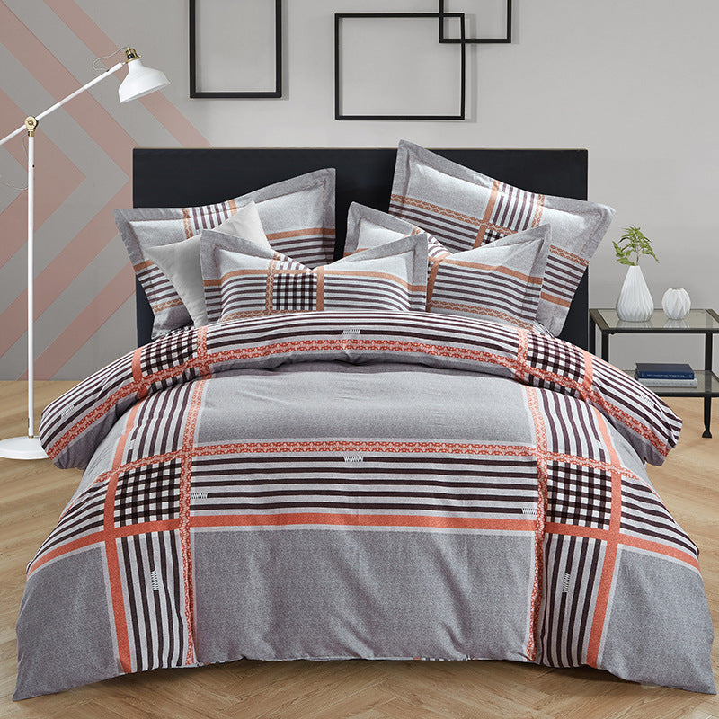 Four-piece cotton brushed striped plaid