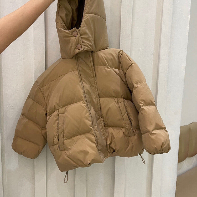 Solid Color Warm Down Cotton Jacket Short Baby Hooded Coat