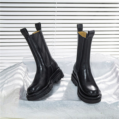 Women's Thick Bottom Long Leather Smoking Boots