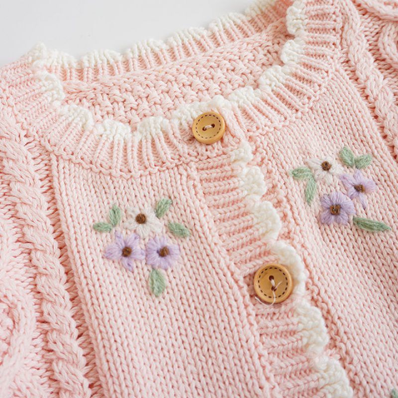 Single Girls Hand-embroidered Flower Cardigan Baby Cotton Thread