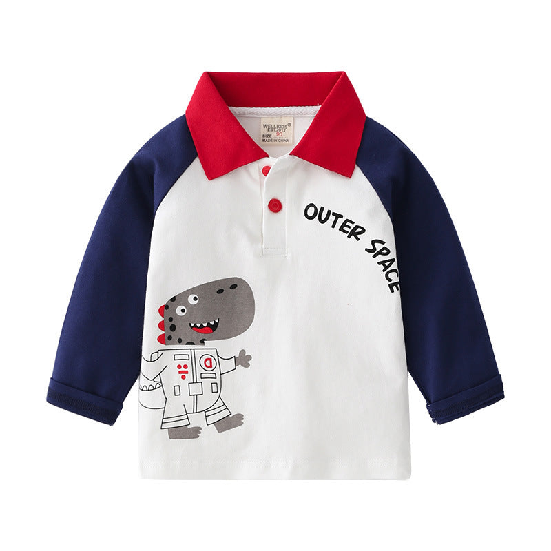 Fashion Casual Lapel Spring Boys' T-shirt Cartoon Printing