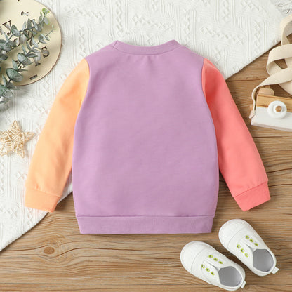 Girls Colorblock Sweater Sisters Letter Long Sleeve Top