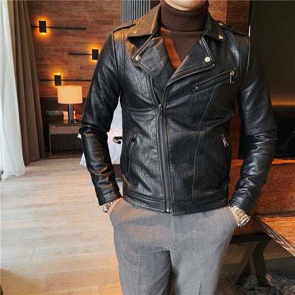 Men's Warm And Stylish Motorcycle With Plush Leather Jacket