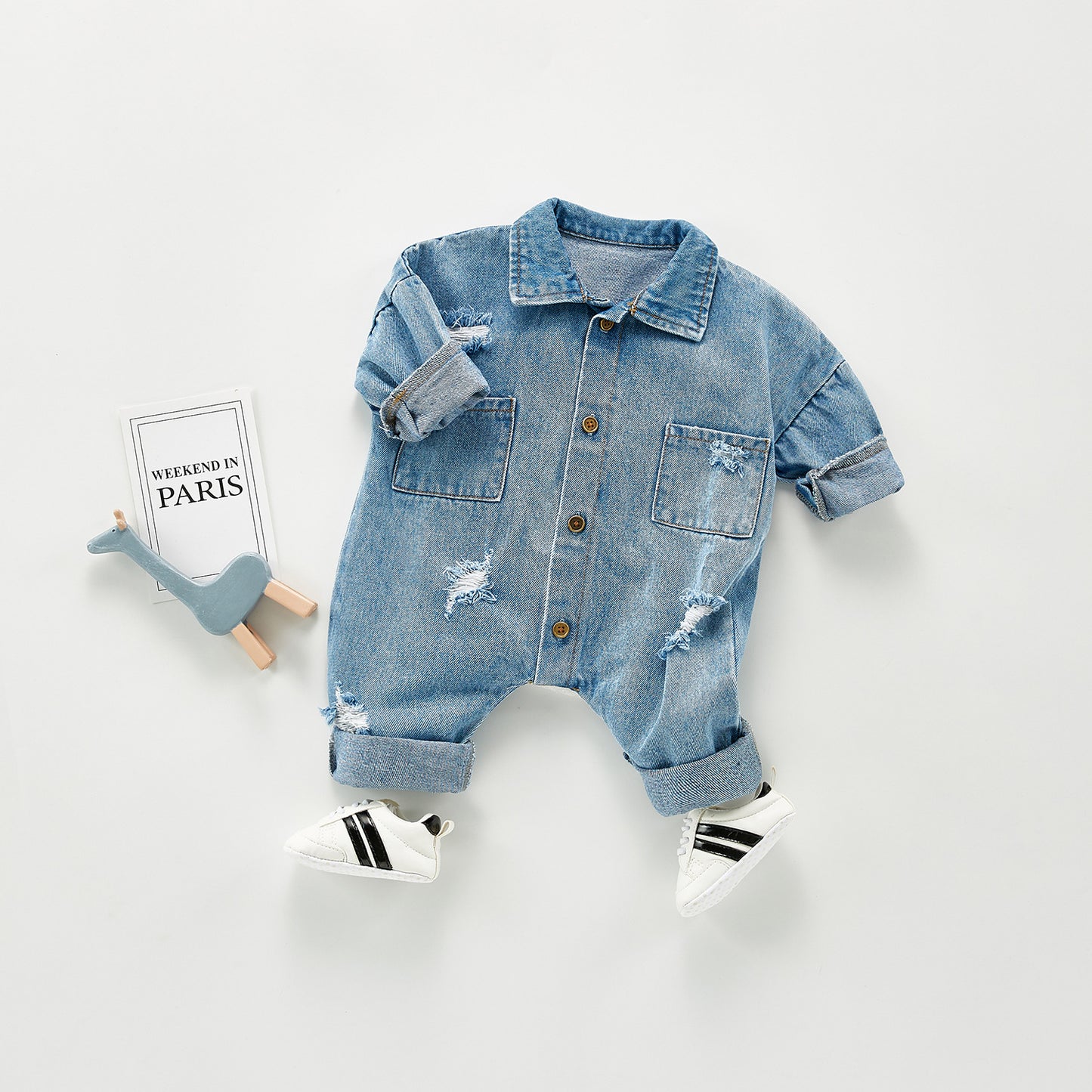 Denim Jumpsuit Men And Women Baby Long Sleeved Romper Romper