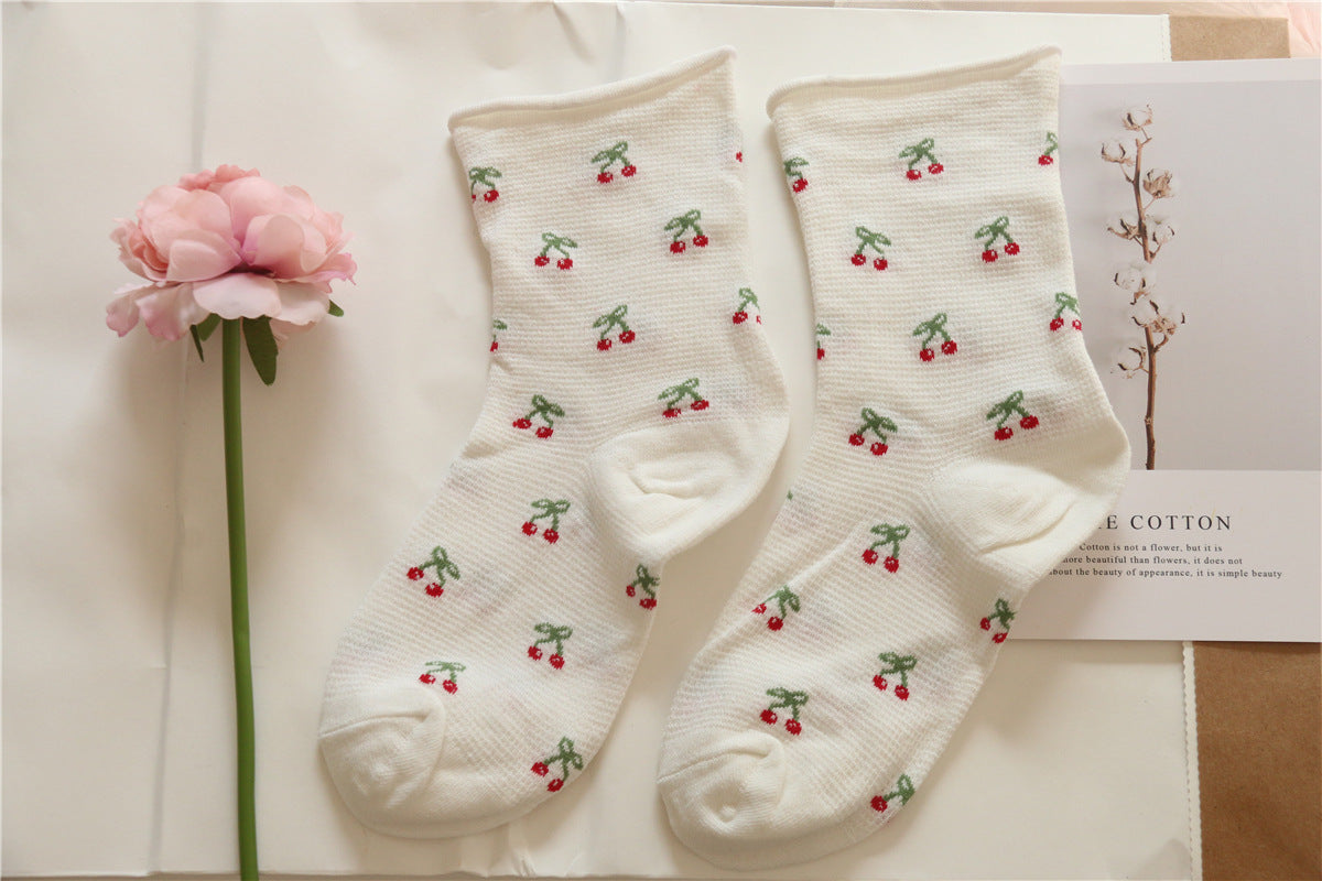 Cherry Cotton Socks Middle Tube Socks