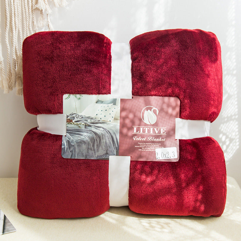 Winter Thickened Coral Velvet Solid Flannel Blanket