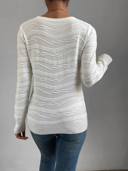 Autumn And Winter Women's White Thin Bottoming Shirt Jacquard With Thin Top Knitwear