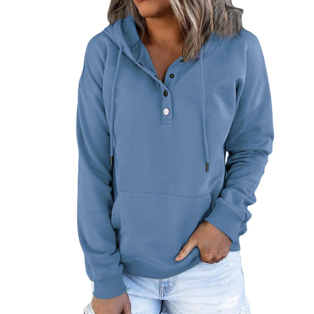 Women's Autumn and Winter New Long Sleeve Loose Casual Hooded Drawstring Pocket Sweater