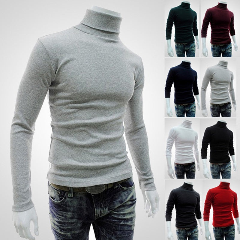 New Style Men's Solid Color t-Shirt Men's High Collar Long Sleeve Autumn And Winter Bottoming Sweater Korean Pullover