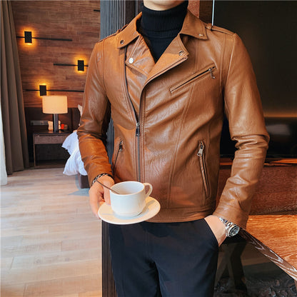 Men's Warm And Stylish Motorcycle With Plush Leather Jacket