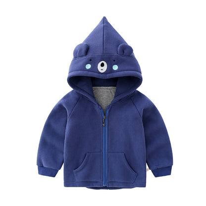 Thickened Children's Cartoon Hooded Zipper Jacket