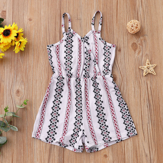 New Children's Clothing Girls Floral Striped Overalls Jumpsuit