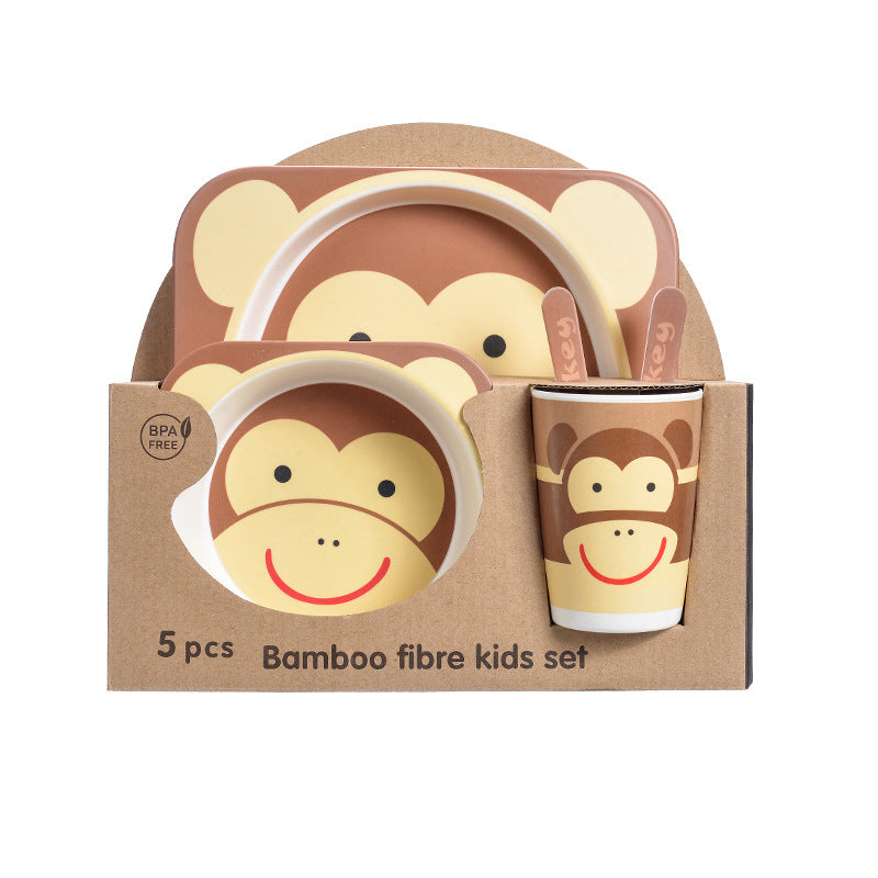 5pcs Baby Natural Bamboo Tableware Set