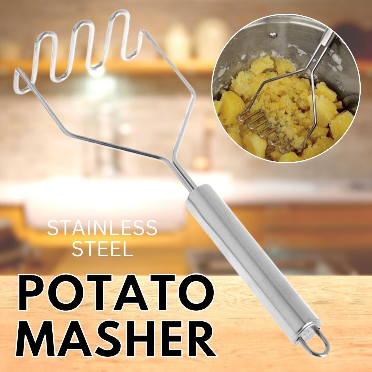 Stainless Steel Wire Masher Potato Masher With Long Handle Food Masher Utensil