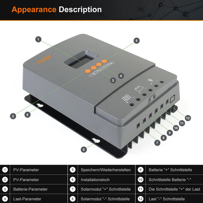 PowMr MPPT 60A Solar Charger Controller Blacklight LCD Regulator Max PV Input 160VDC Support 12V 24V 36V 48V Lithium battery