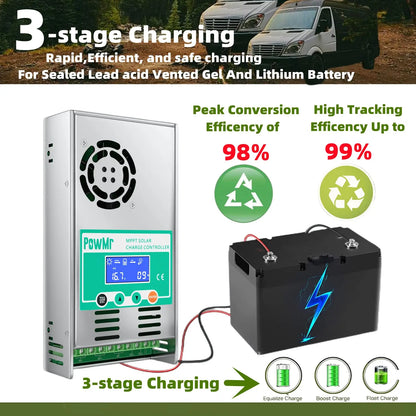 PowMr MPPT 60A Solar Charge Controller Discharge Backlight 12V 24V 36V 48V Auto for Vented Sealed Gel Nicd Li Solar Cells Panel