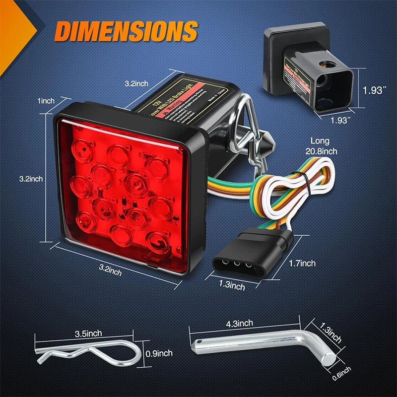 1pc 15LED Car Red Brake Light DRL Trailer Truck Hitch Cover Fit 2" Towing Hauling Rear Tail Strobe Light Waterproof Taillight