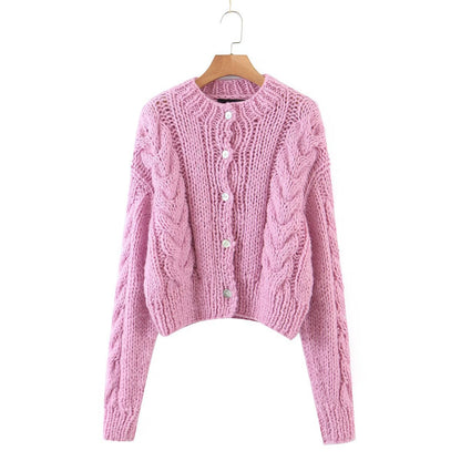 Autumn New Women's Fashion Casual Solid Hand Knitted Cardigan Sweater