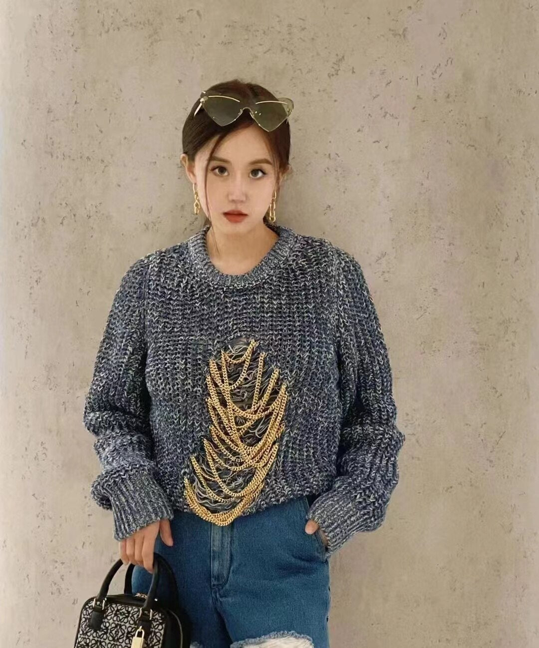 New Minority Design Casual Loose Hollow Chain Pullover Knitted Sweater Vest For Women