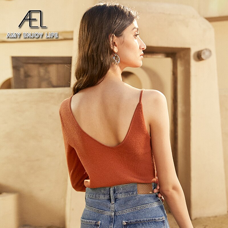 One Shoulder Asymmetrical Design Wool Knitwear Autumn New V-Neck Thin Underlay Slim Top Women