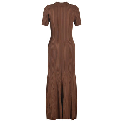 Summer Short Sleeve Maxi Long Brown Knitted Vinatge Women Dress High Quality