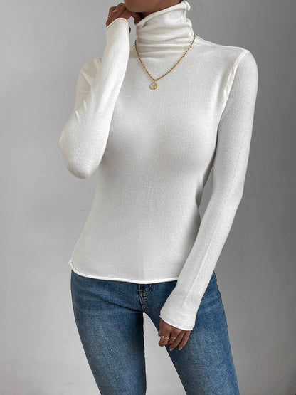 Autumn and Winter Women's White High Neck Undercoat Slim Fit Thin Knitwear Comfortable Long Sleeve Sweater