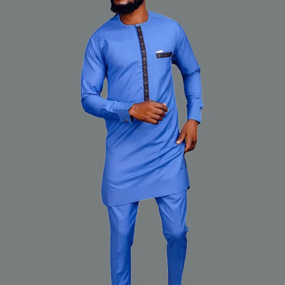 African Clothes For Men Nigerian Traditional Outfit New 2Pc Elegant Wedding Suit Set Luxury Muslim Agbada Islamic Men's Clothing