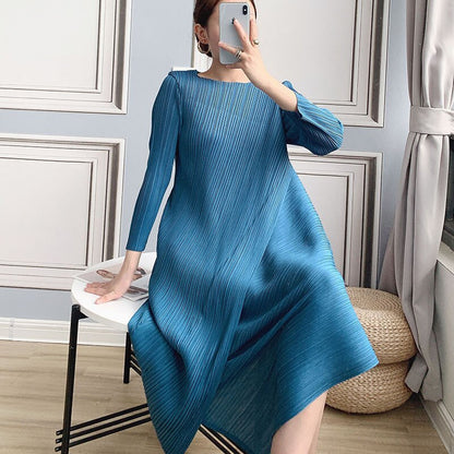 Summer Women Dress High Quality New Pleated Temperament Fashion Dress Japanese Style Sexy Simple Oversized A-line Long Skirt