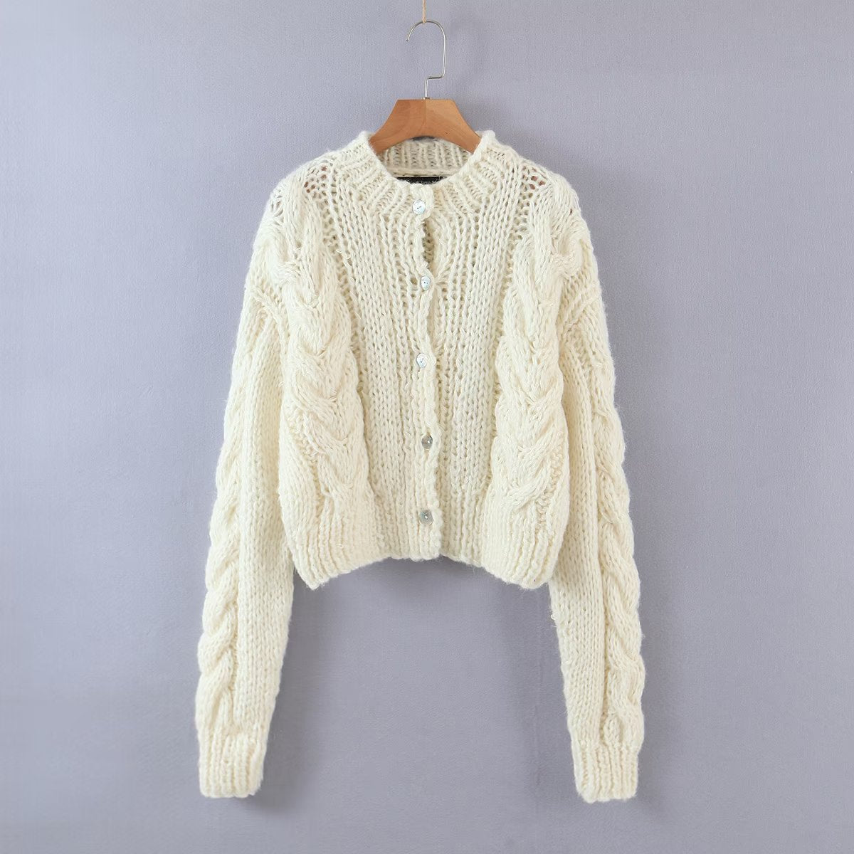 Autumn New Women's Fashion Casual Solid Hand Knitted Cardigan Sweater