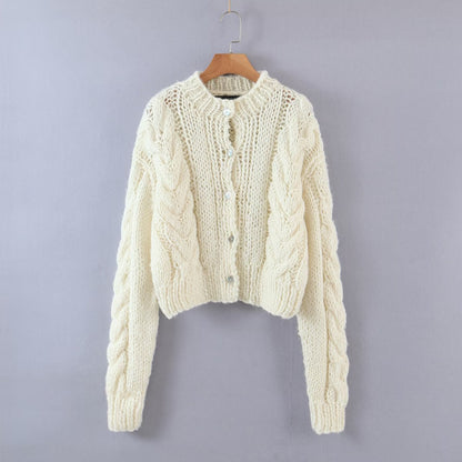 Autumn New Women's Fashion Casual Solid Hand Knitted Cardigan Sweater