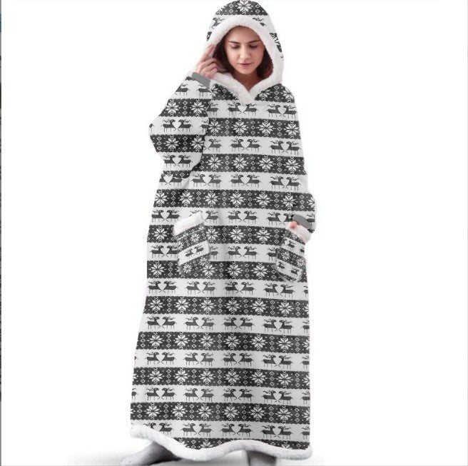 Super Long Flannel Blanket with Sleeves Winter Hoodies Sweatshirt Women Men Pullover Fleece Giant TV Blanket