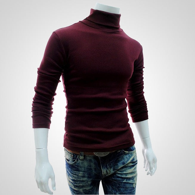 New Style Men's Solid Color t-Shirt Men's High Collar Long Sleeve Autumn And Winter Bottoming Sweater Korean Pullover