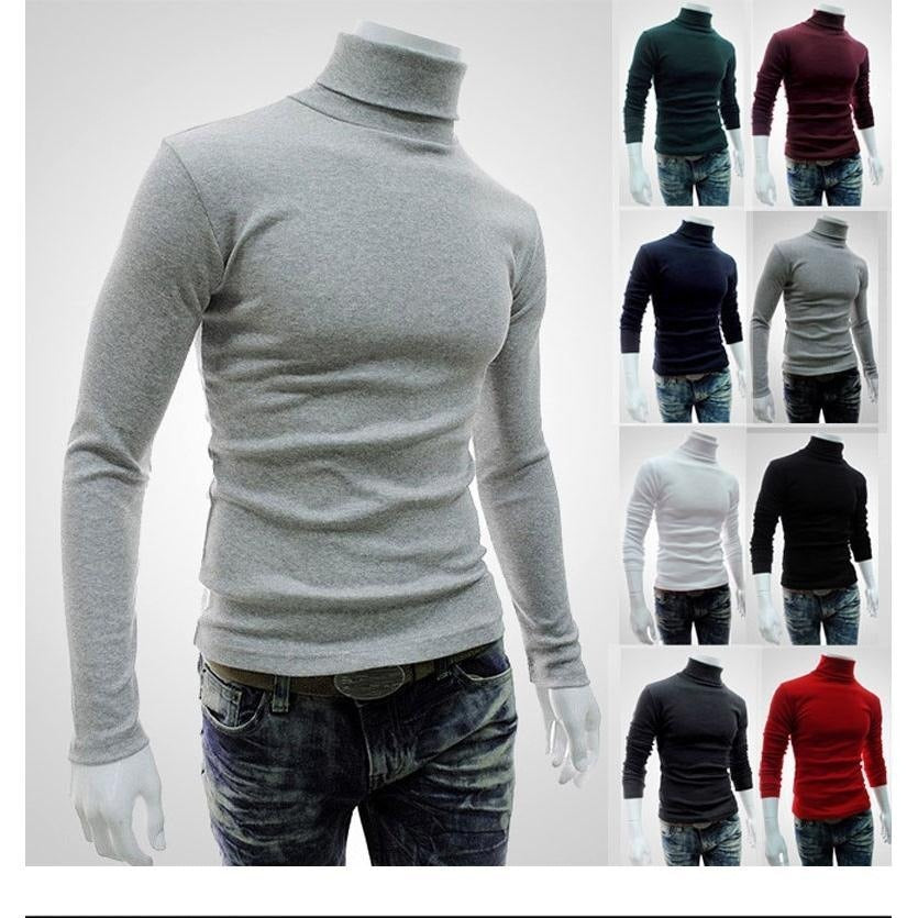 New Style Men's Solid Color t-Shirt Men's High Collar Long Sleeve Autumn And Winter Bottoming Sweater Korean Pullover