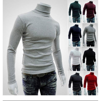 New Style Men's Solid Color t-Shirt Men's High Collar Long Sleeve Autumn And Winter Bottoming Sweater Korean Pullover