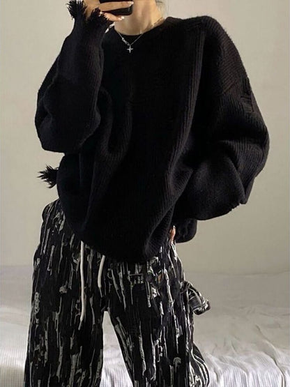 New Fall And Winter Design Sense Niche Retro Japanese Lazy Style Senior Sense Loose Black Sweater