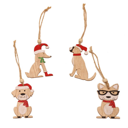 4pcs Creative Red Hat Dog Wooden Craft Christmas Tree Decor Pendant Ornament Merry Christmas Decoration for Home Navidad