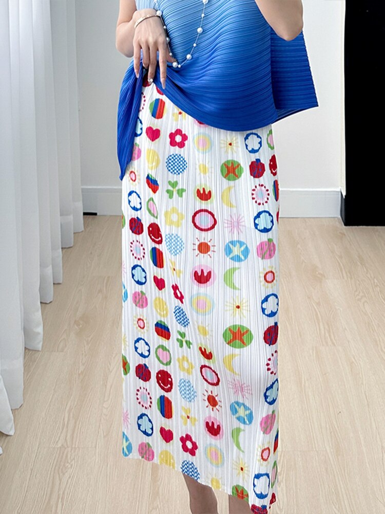 Skirt Spring Summer New Senior Niche Printed Fresh Pleated Hundred with Thin Party Prom Women's Half-body Skirt