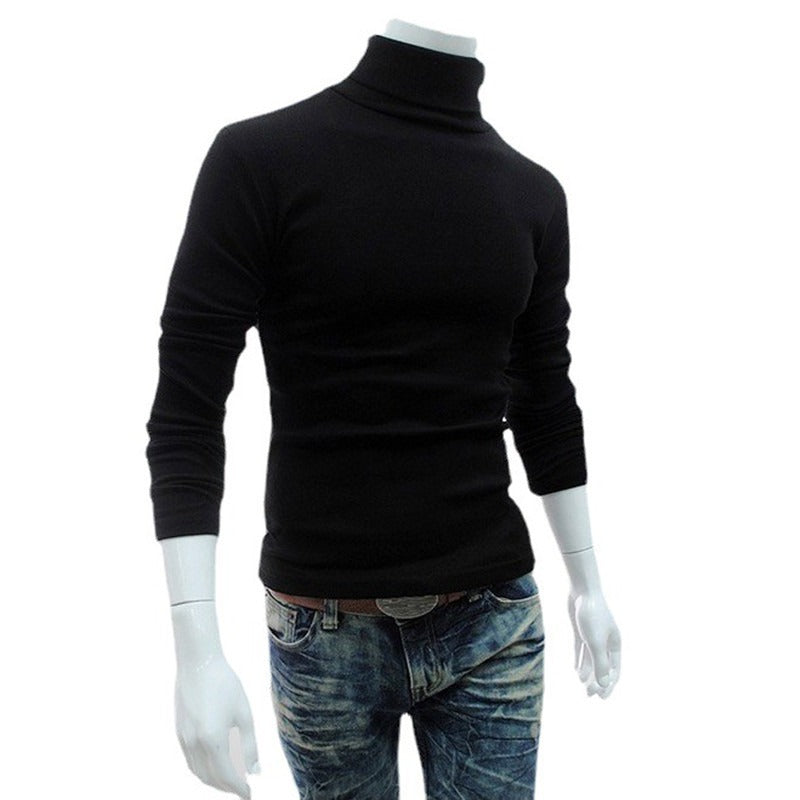 New Style Men's Solid Color t-Shirt Men's High Collar Long Sleeve Autumn And Winter Bottoming Sweater Korean Pullover