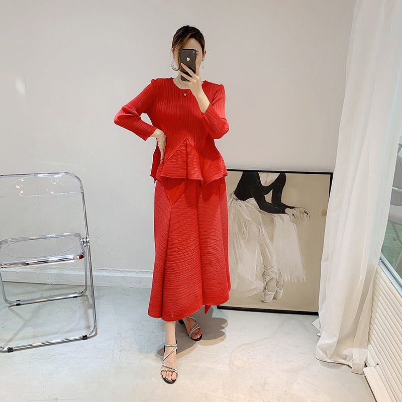 Pleated Two-Piece Set for Reducing Age, Fashionable Pleated Skirt Set for Slimming Temperament, Two-Piece Set for Women