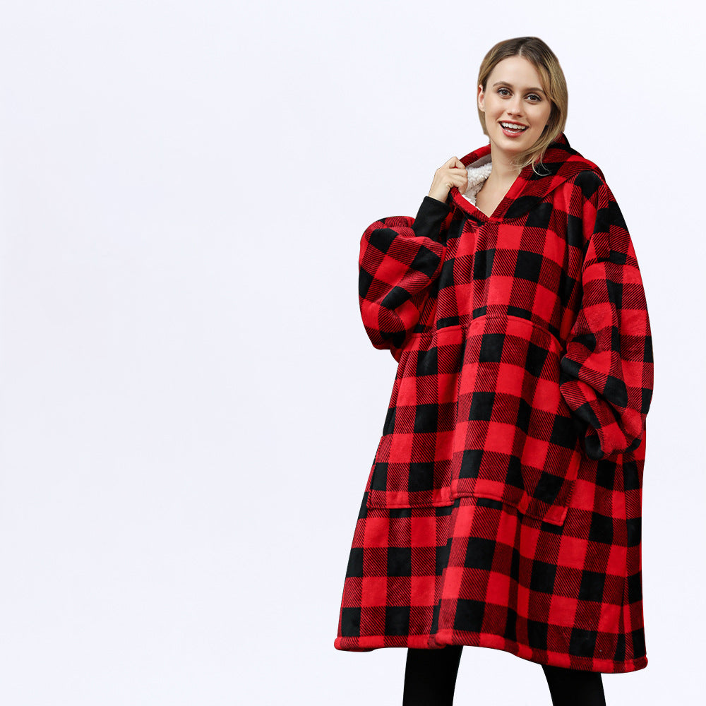 Double Layer TV Lazy Hooded Blanket Pullover New Sweater Women's Autumn And Winter Cold-Proof Warm Pajamas