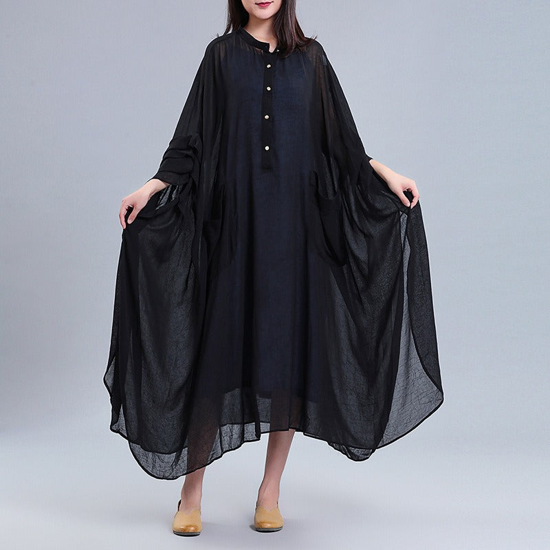 Popular Women's Chiffon Temperament Super Immortal Dress Solid Loose Size Retro Art Robe