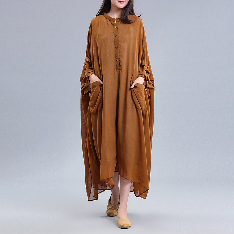 Popular Women's Chiffon Temperament Super Immortal Dress Solid Loose Size Retro Art Robe