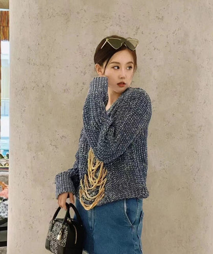 New Minority Design Casual Loose Hollow Chain Pullover Knitted Sweater Vest For Women