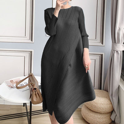 Summer Women Dress High Quality New Pleated Temperament Fashion Dress Japanese Style Sexy Simple Oversized A-line Long Skirt